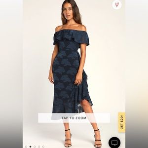 Pretty Perfect Navy Burnout Floral Off-The-Shoulder Midi Dress Size Medium